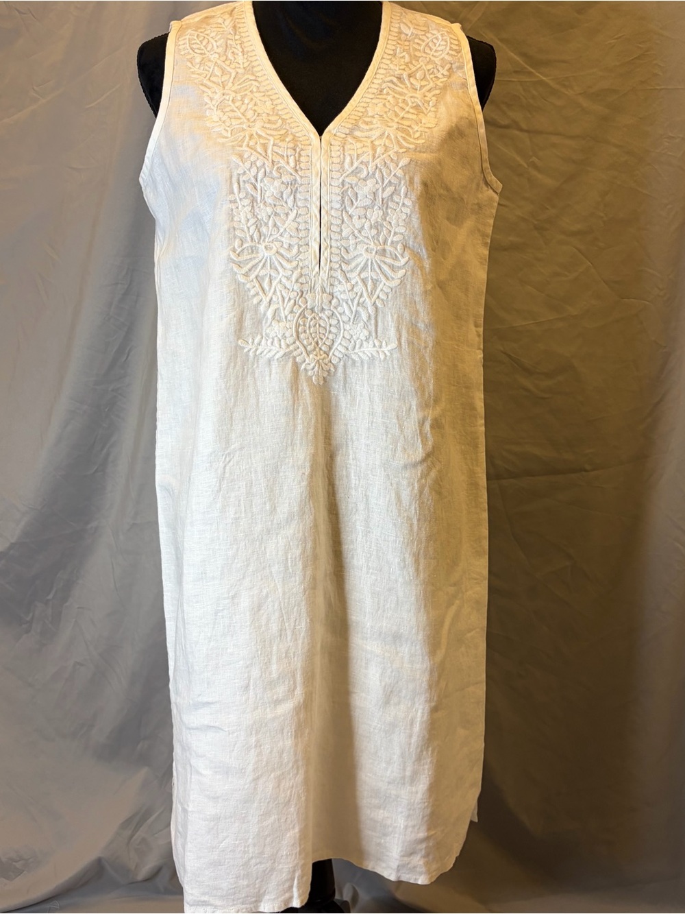 Saks Fifth Avenue Sleeveless Embroidered Linen Tunic Dress - White
